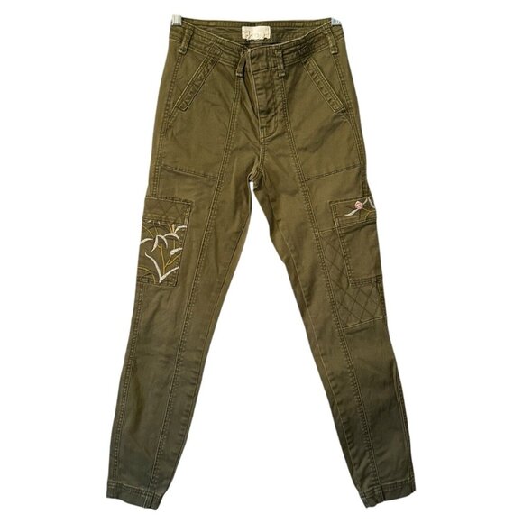 Anthropologie Pants - Anthropologie Women  Austen Embroidered‎ Green Floral Cargo Skinny Pants Size 26